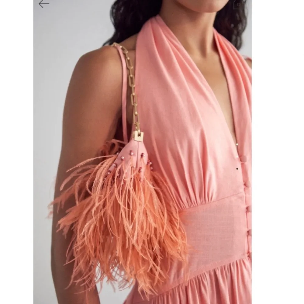 Cult Gaia pink ostrich feather- Gia Shoulder Bag Azalea - Picture 10 of 15